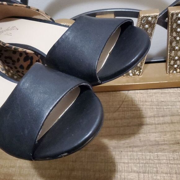 Antropologie Seychelles Shabby Chic Black Leopard Suede/Leather Block Heel Sz 10 - Picture 10 of 11